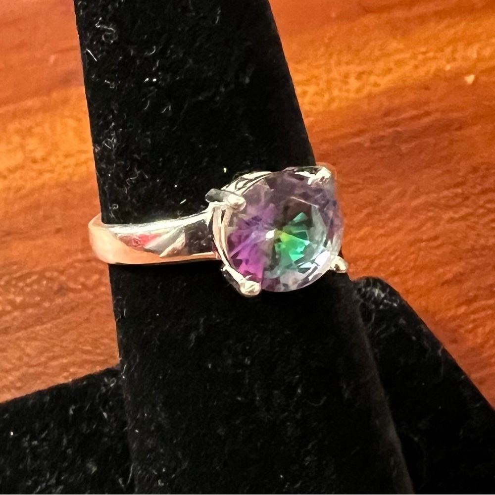 Round Mystic Topaz Solitaire Ring – Prong Set – 925 Sterling Silver – Sz 6 #377 - Picture 5 of 7